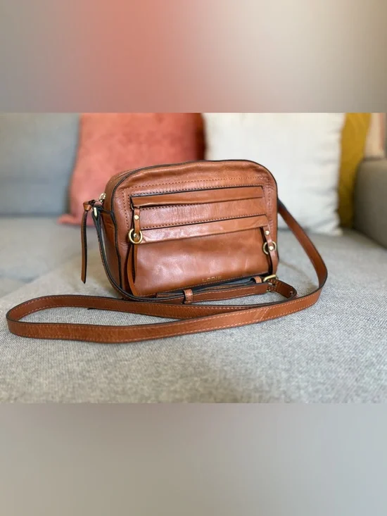 Lodis Cognac Brown Leather Crossbody Bag Adjustable Strap Vintage Texas Purse - Picture 2 of 16